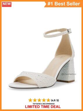 Pearl Embellished Block Heel Ankle Strap Heeled Sandals Evening